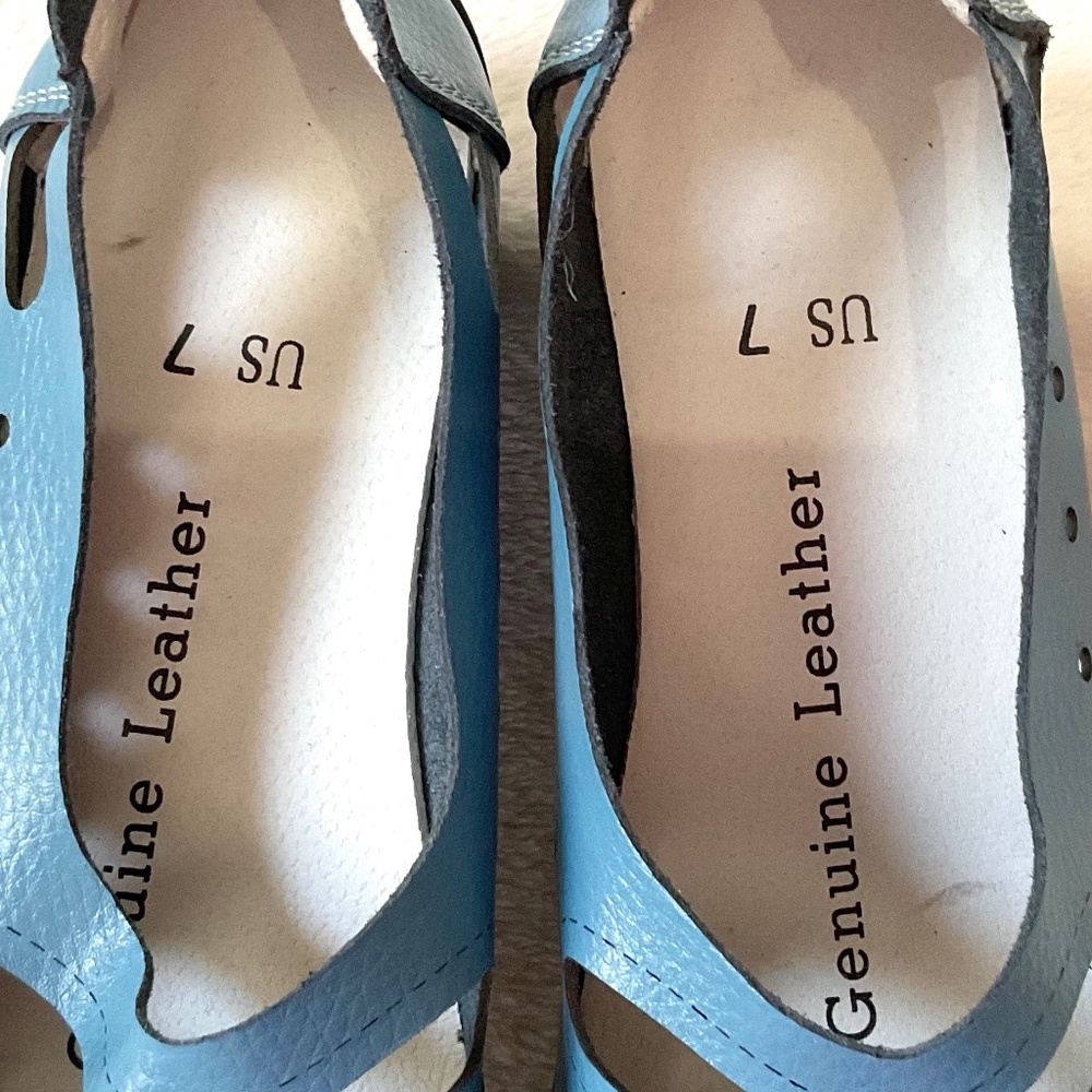Blue Genuine Leather Minimalist Comfort Slip On Flats Cutout Shoes Size 7 - Picture 5 of 12